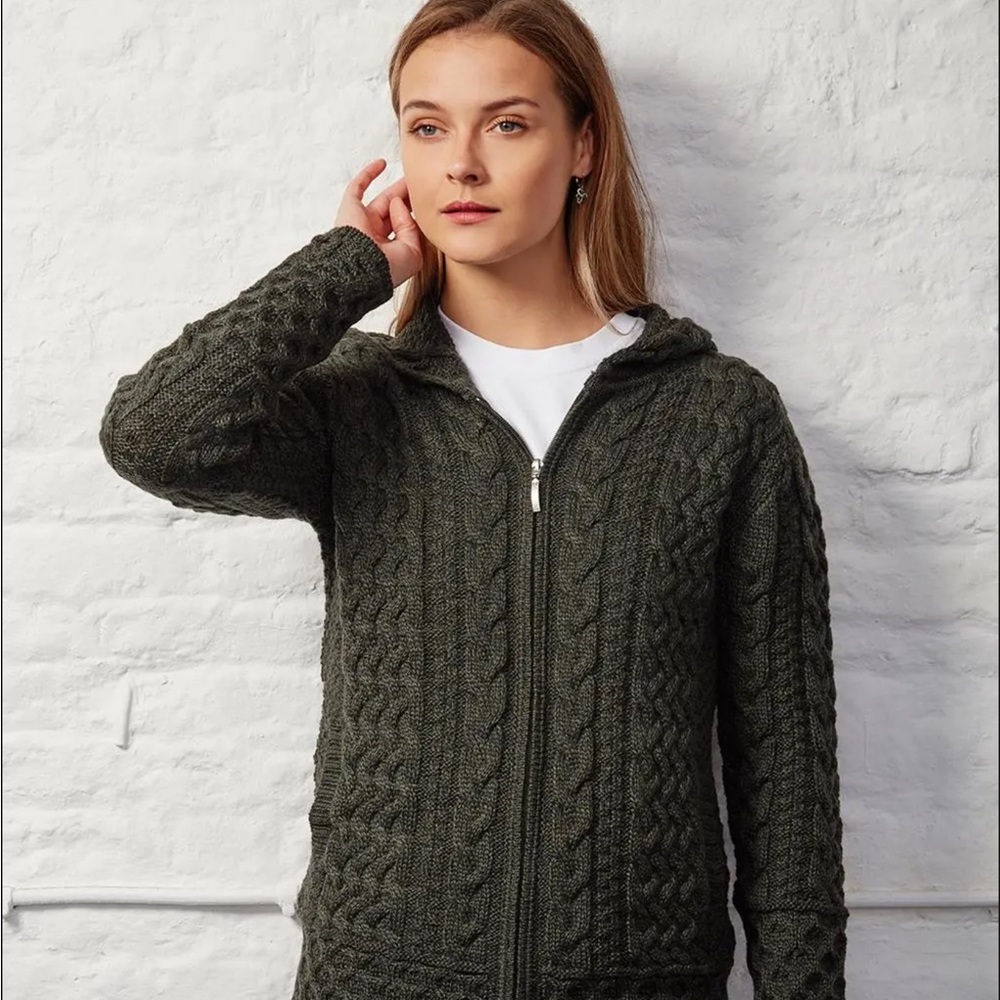 Women's Dark Green Cable Knit Cardigan